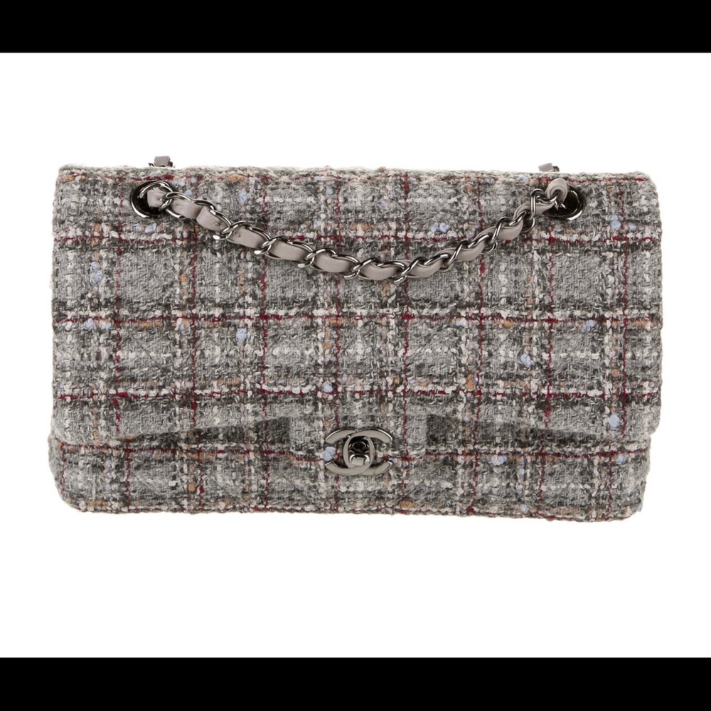 Chanel Grey Tweed Medium Flap Bag